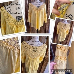 EUC Yellow V-Neck Boho Top
